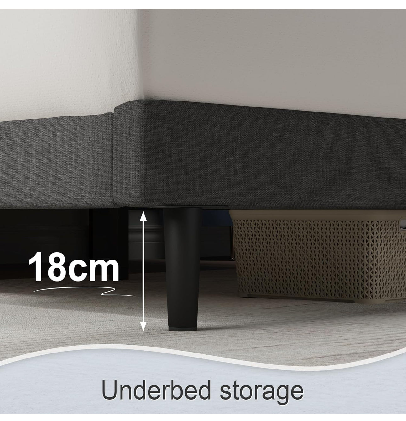 Single Bed Frame, Dark Grey, Upholstered