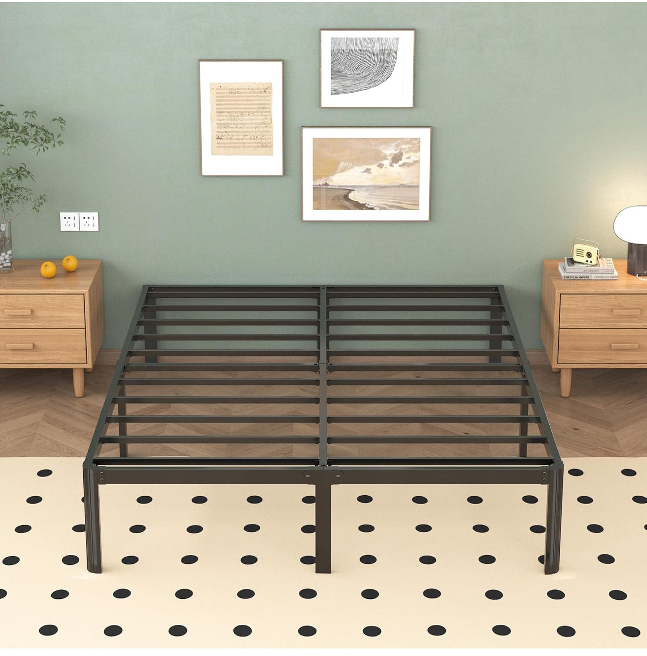 Double Bed Frame 4ft6 with Rounded Corner Legs, Heavy Duty Metal Bed Frame
