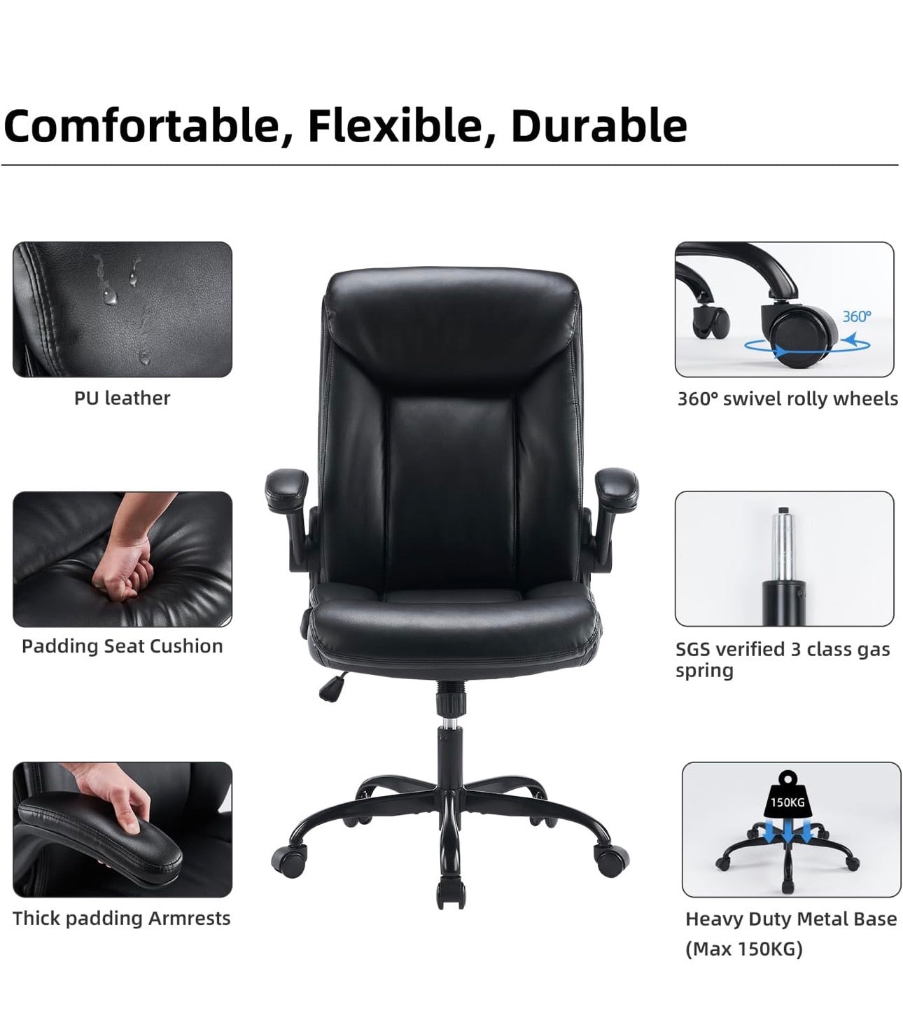 Executive Office Chair Swivel Work Chair Computer Desk Chair with Flip-up Armres