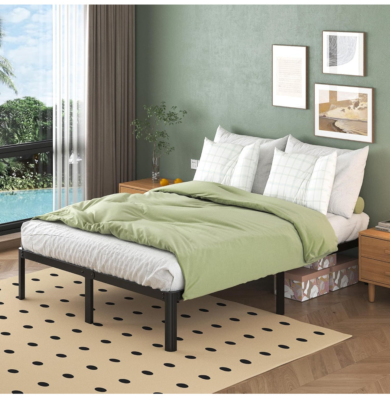 High Super King Bed Frame 6ft with Rounded Corner Legs, Heavy Duty Metal Super King Size Bed 180x200cm, Super King Size Bed 46 cm High, Noise Free, Easy Assembly