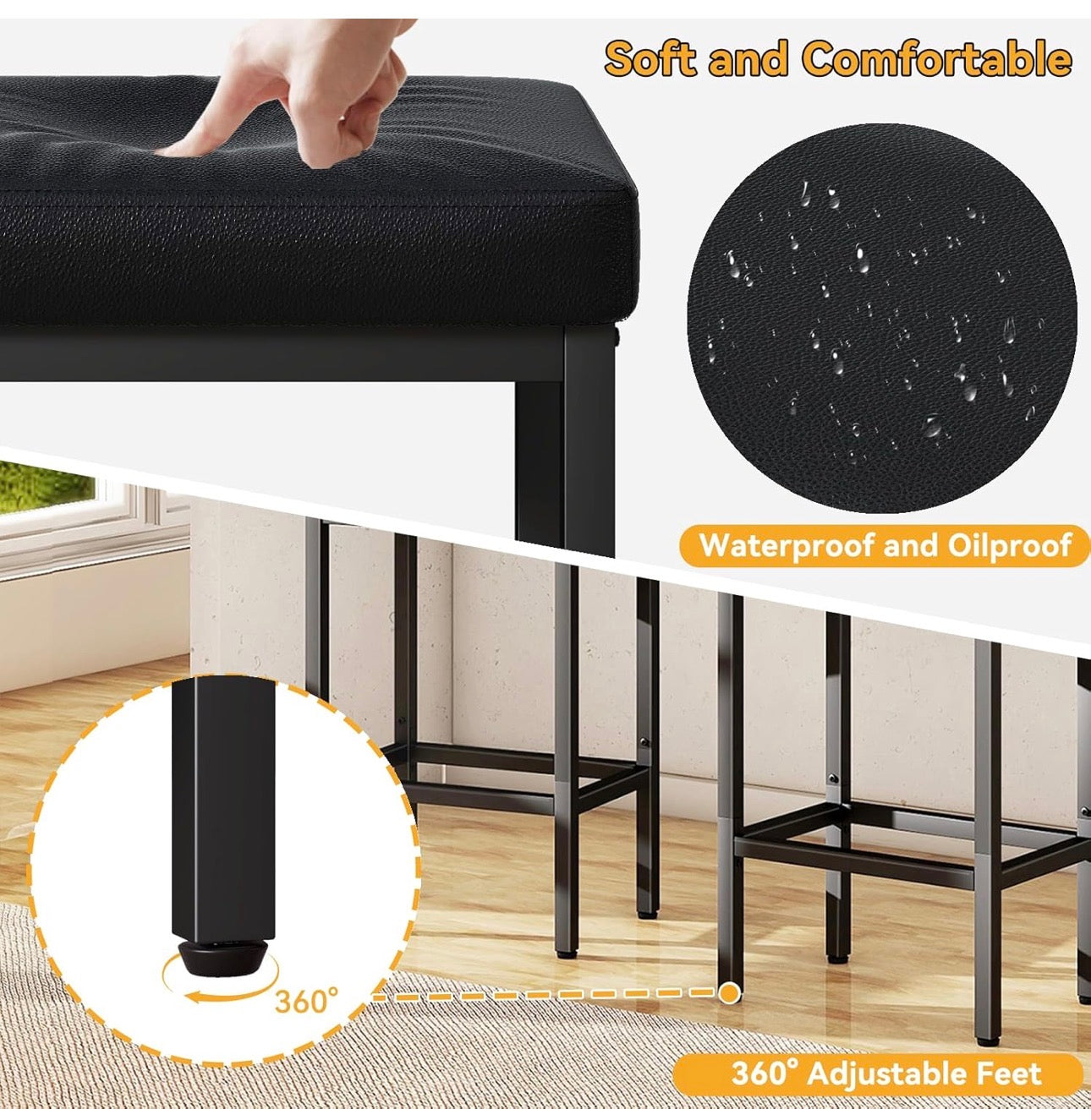 66 cm Bar Stools Set of 4, Black Breakfast Barstools