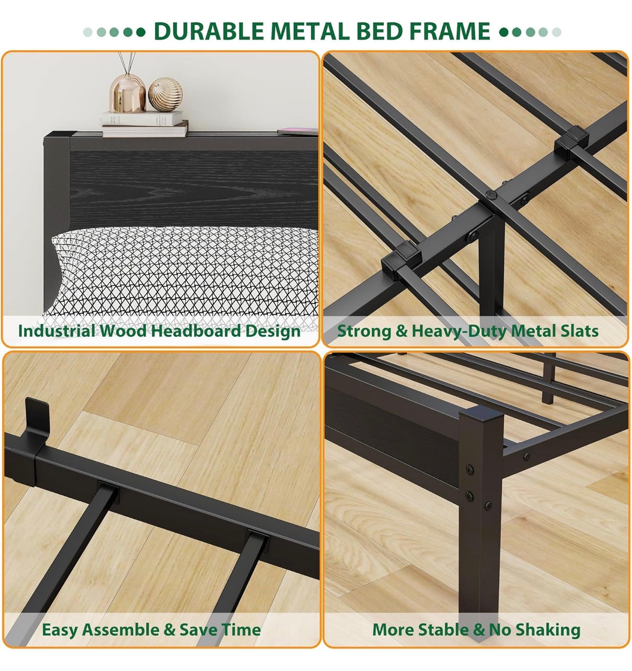 Double Bed Frame with Wooden Storage Shelf Headboard