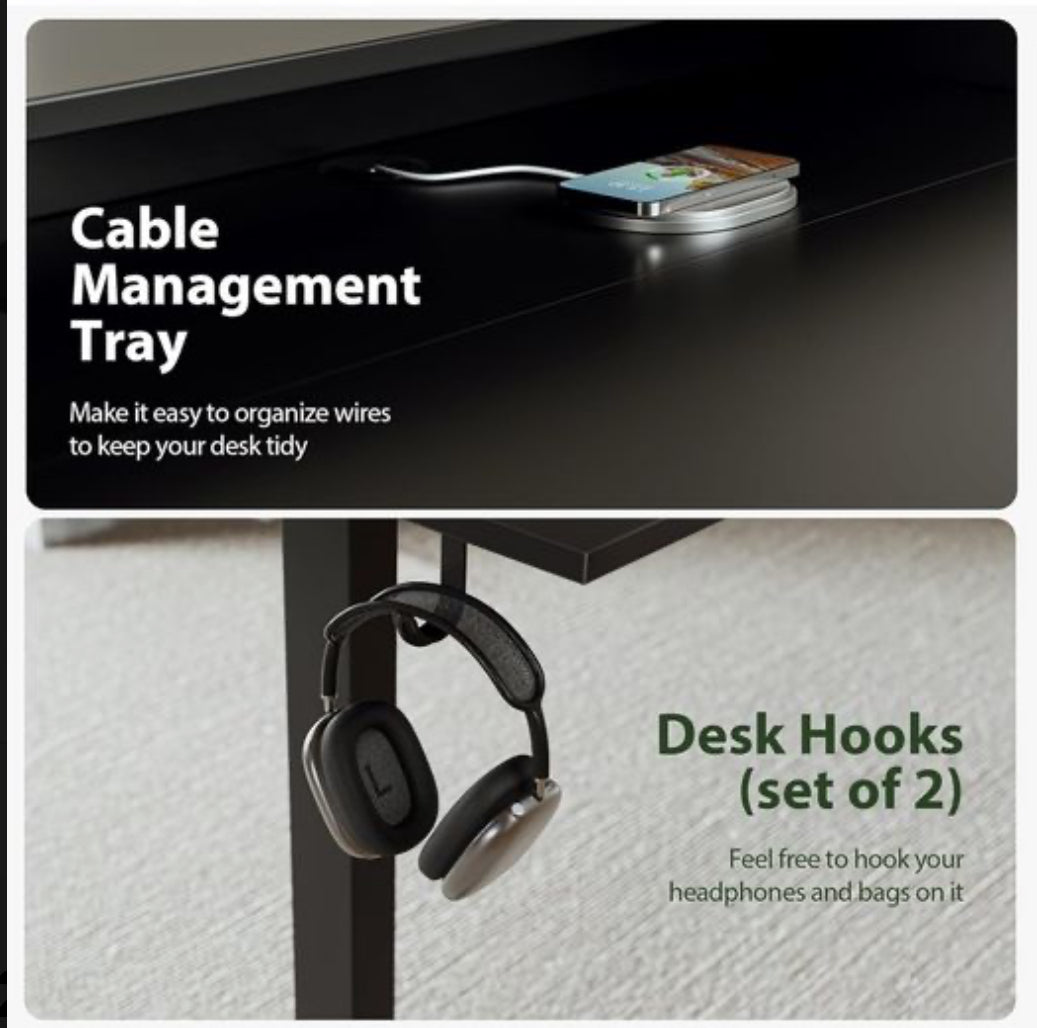 Height Adjustable Desk with Two Drawers, 120 x 60 cm Electric Computer Desks with Memory Function