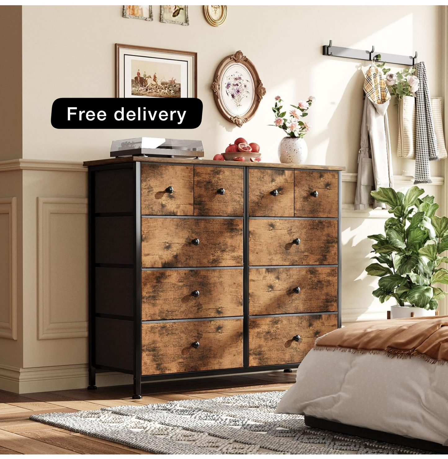 Chest of Drawers, Fabric Dresser for Bedroom with 10 Drawers