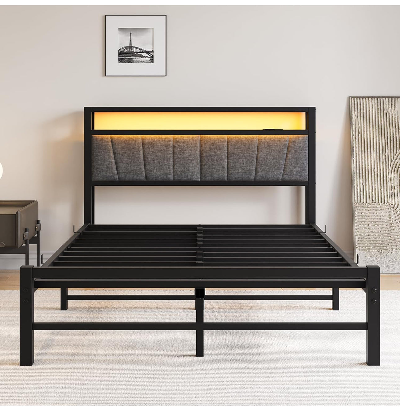 King Size Bed Frame with Storage and LED Lights