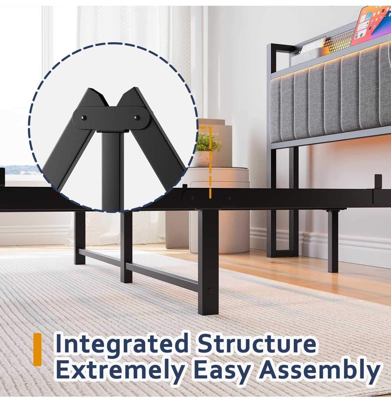 4ft6 Upholstered Bed Frame Double Bed with Charging Station