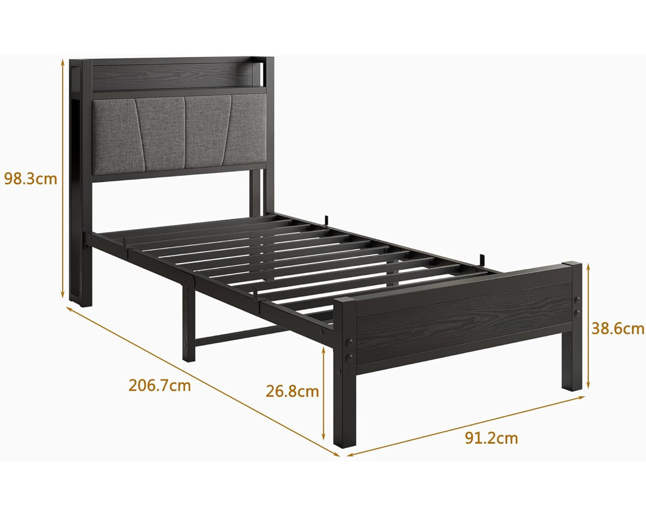 3ft Single Bed Frame with Storage Headboard