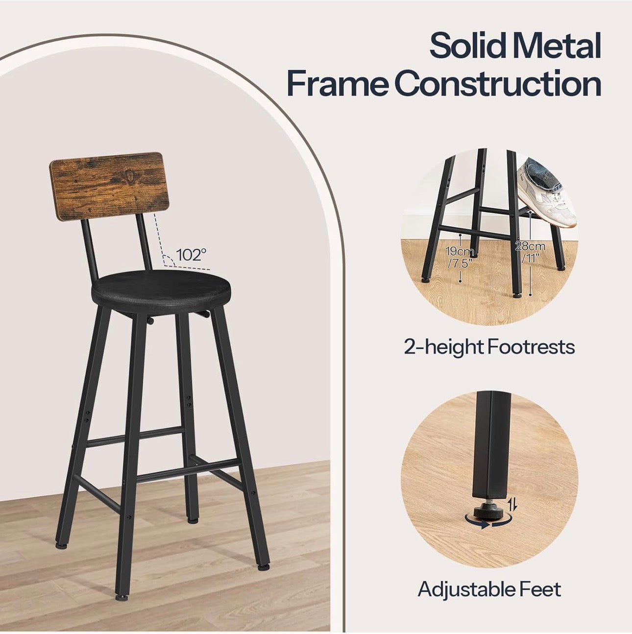 Bar Stools Set of 4, PU Upholstered Bar Chairs wit