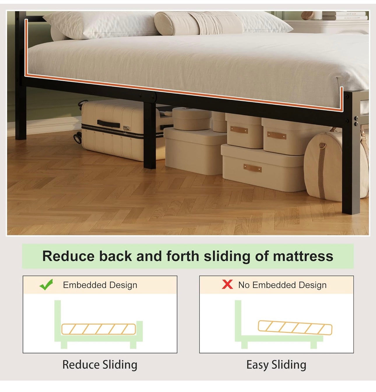 Metal Double Bed Frame with Headboard and Footboard | Fits 135 x 190 cm Mattress, Steel Slats Support, 30 cm Storage Space Underbed, Noise Free, Easy Assembly, Black