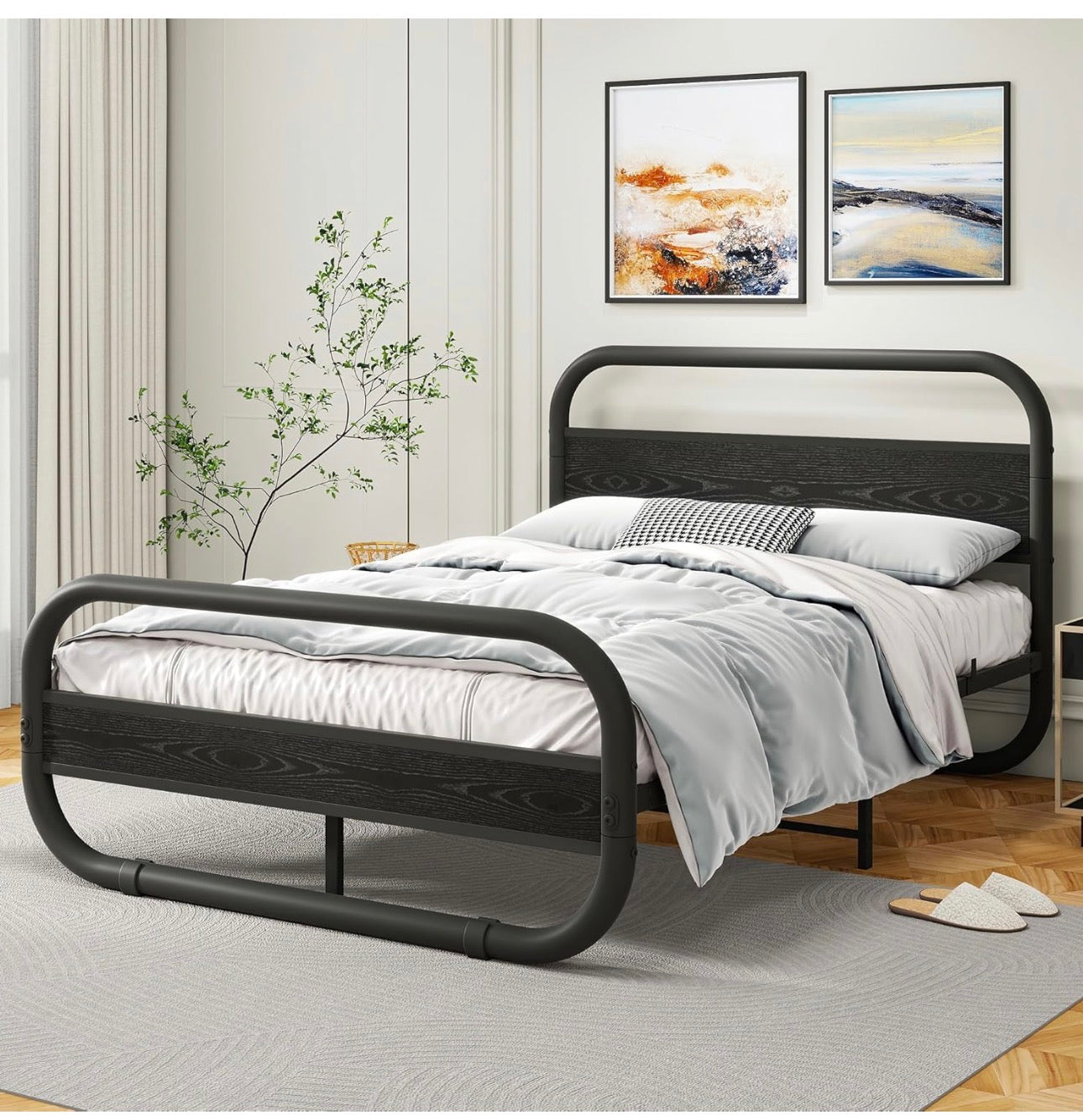 King Size Bed Frame with Headboard,150x200 Oval-Shaped