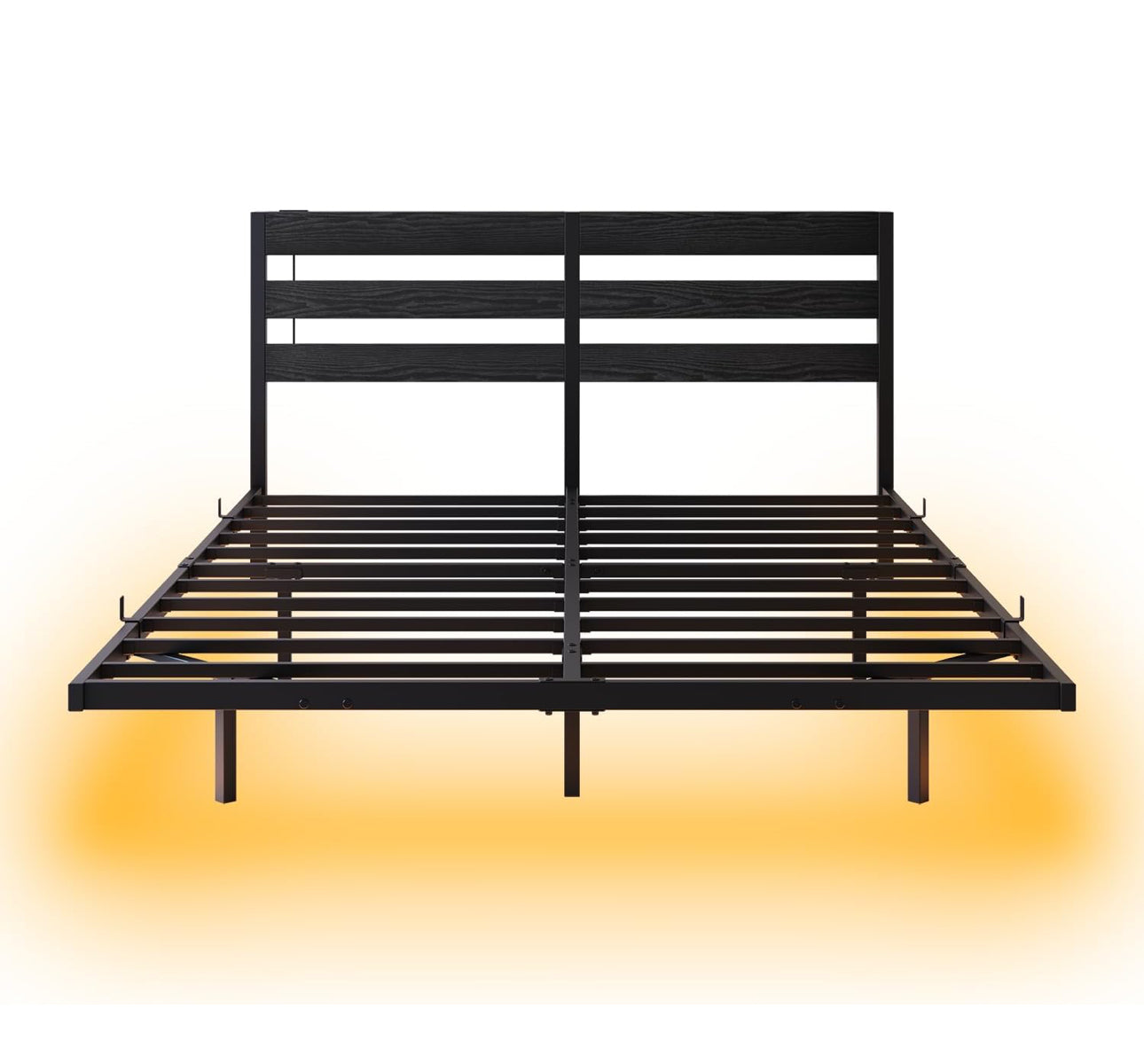 4ft6 Double Floating Bed Frame with LED Lights & USB Charging Station