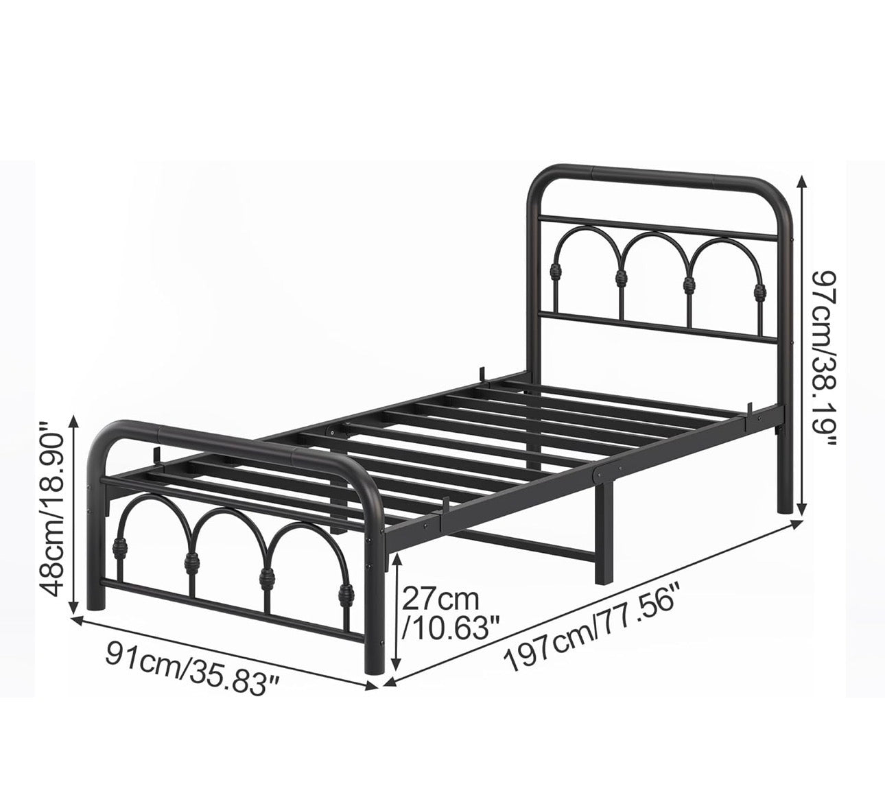 3ft Single Bed Frame with Headboard(90x190cm)