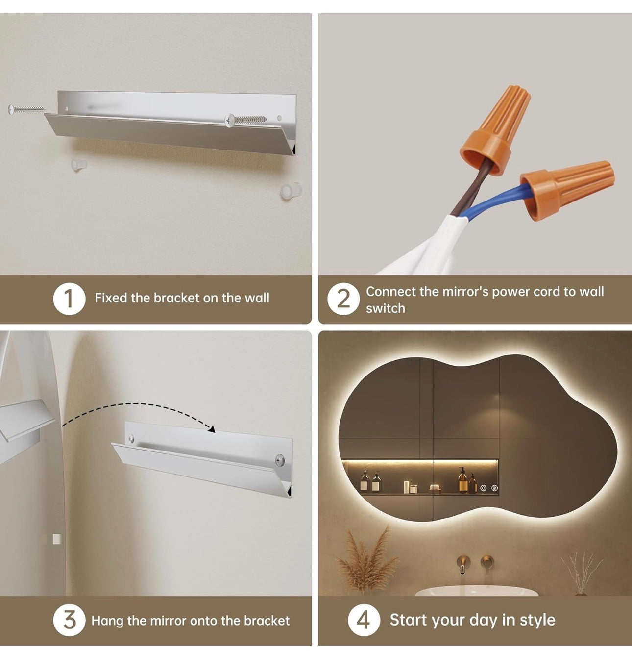 Bathroom Mirror with LED Lights,100X60cm Irregular LED Bathroom Mirror, Anti-Fog, 3 Colour, Dimmable, Vertical/Horizontal