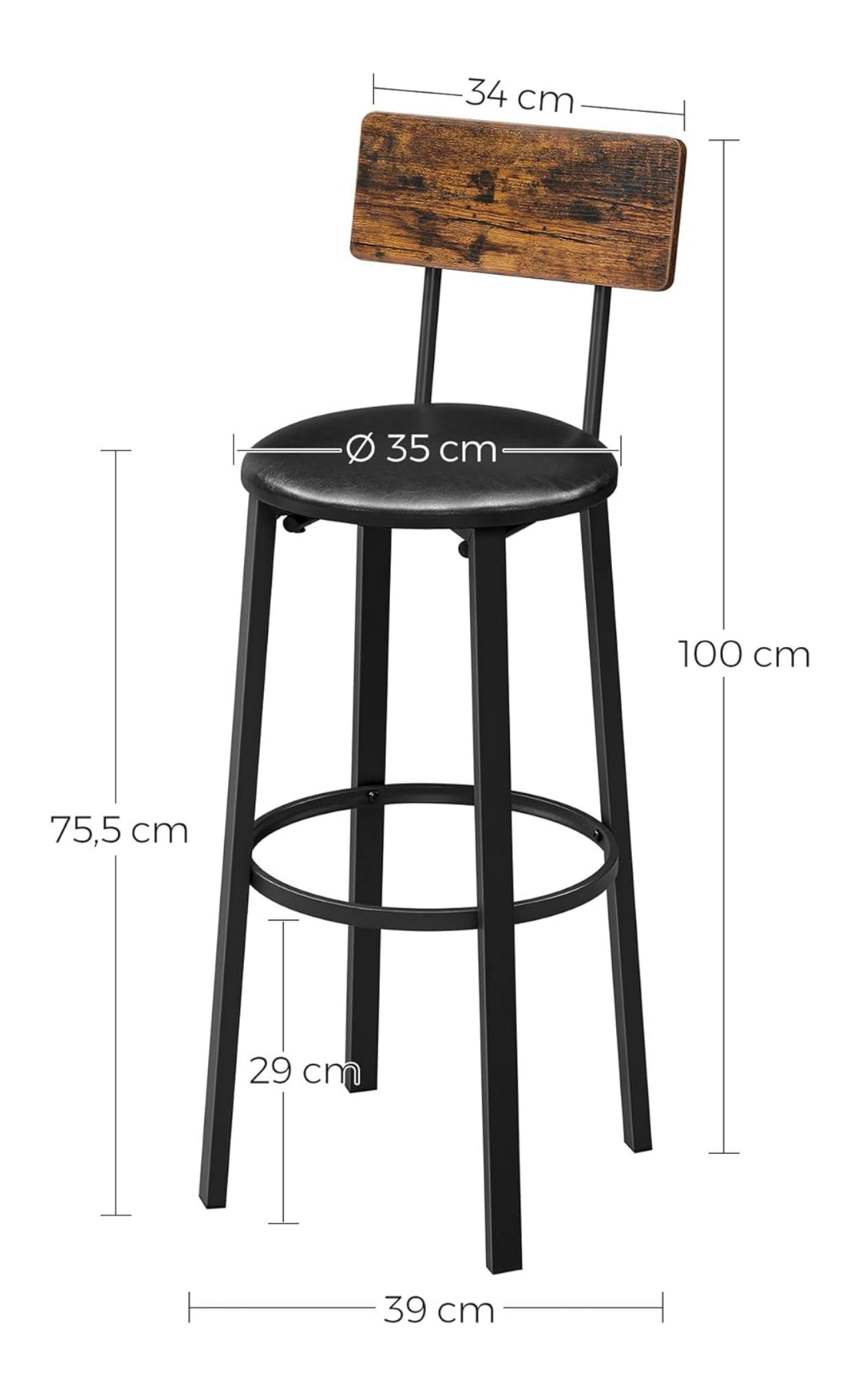 Bar Stools, Set of 2 PU Upholstered Breakfast Stools