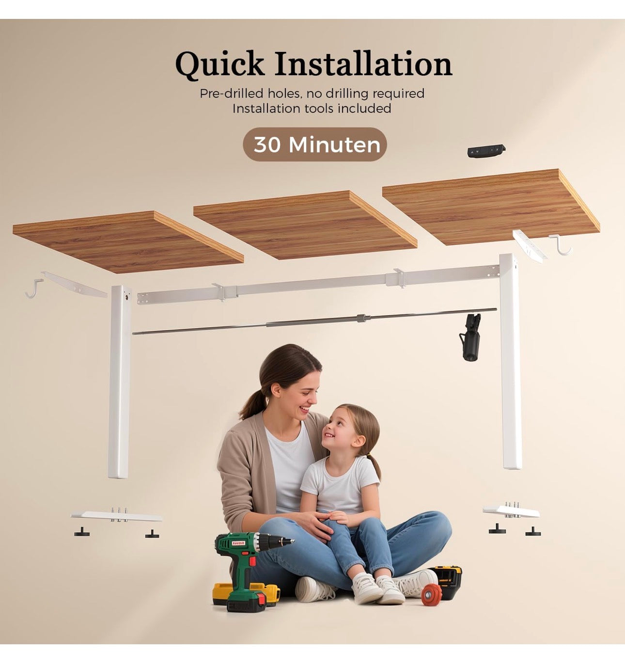 Standing Desk, 120 x 60 cm, Light Brown