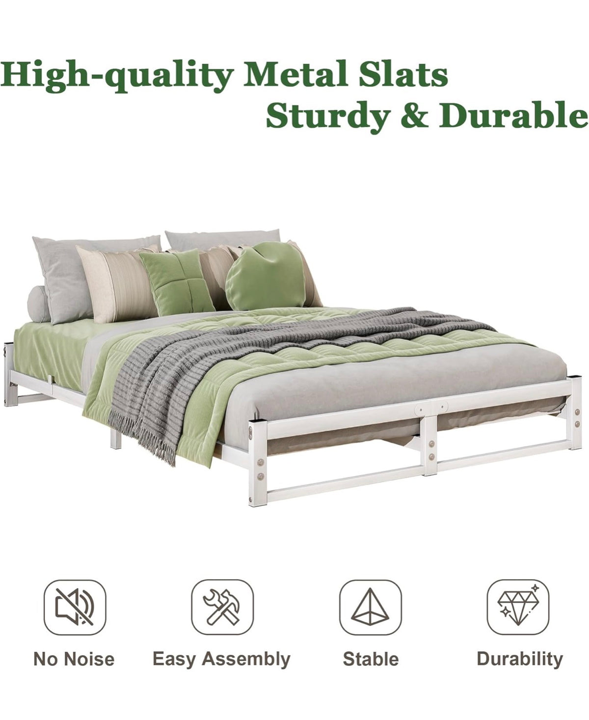 King Size Bed Frame,Metal Platform Low Bed Frame King Size,White
Bed Base with Heavy Duty Steel Slats,5ft Floor BedKing Beds,Mattress Foundation,No Box Spring Needed,Noise Free,Easy Assembly