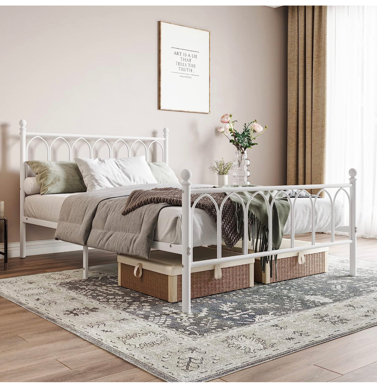 Double Metal Bed Frame Modern Style with Headboard