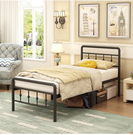Single Bed Frame 3ft with Headboard and Footboard, Single Metal