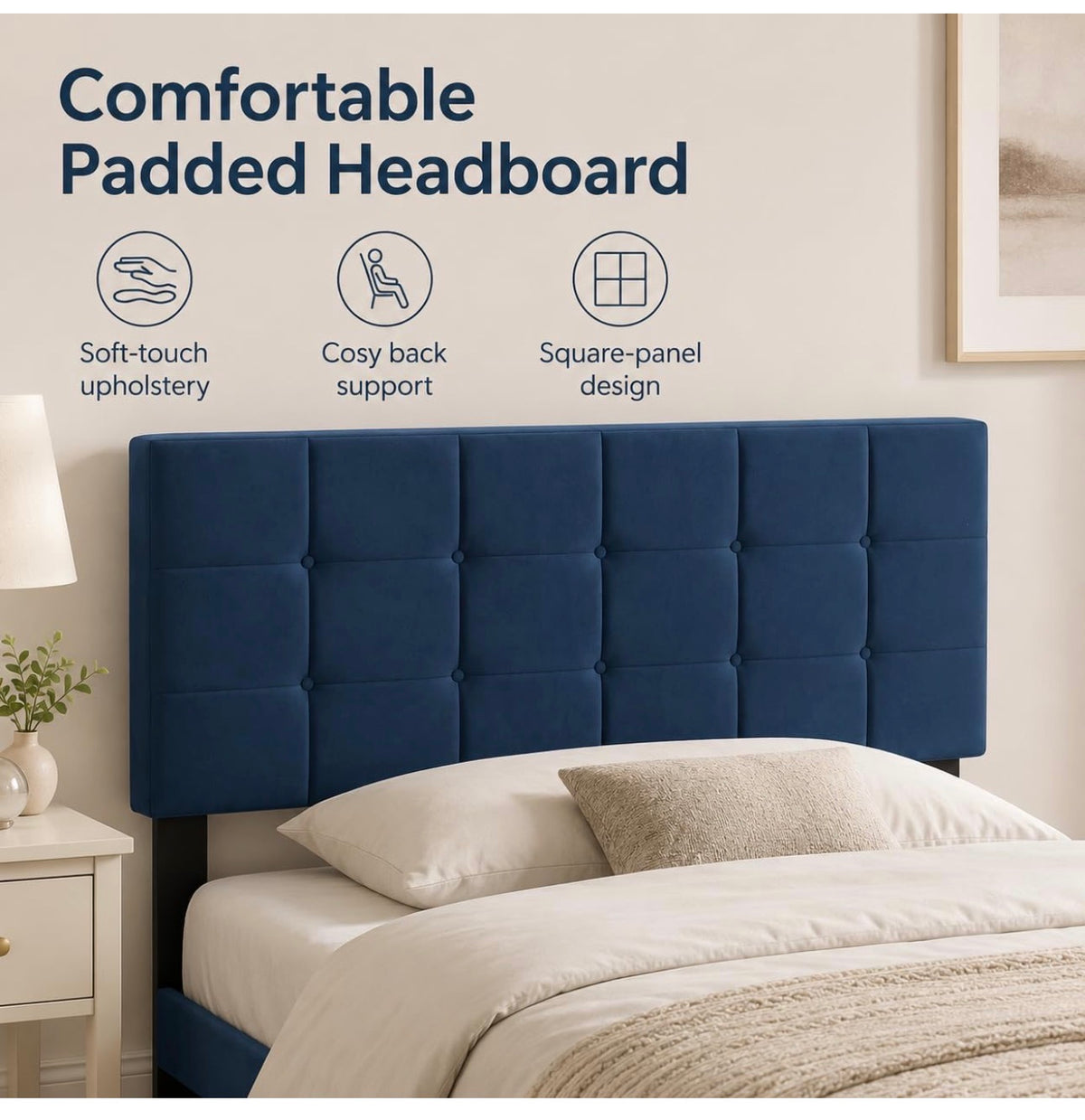 4ft Small Double Bed Frame with Velvet Upholstered Headboard, Blue
Upholstered, Solid slats Support, No Box Spring Needed, Easy Assembly,Underbed Storage,ideal for bedrooms, apartments