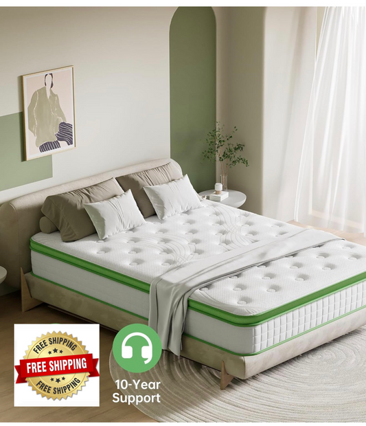 King Mattress 5FT, 10 Inch Hybrid Mattress, Gel Memory Foam & Individually Pocket Springs, 9-Zone Orthopaedic, Medium Firm for Pressure & Back Pain Relief, 150x200x25 cm