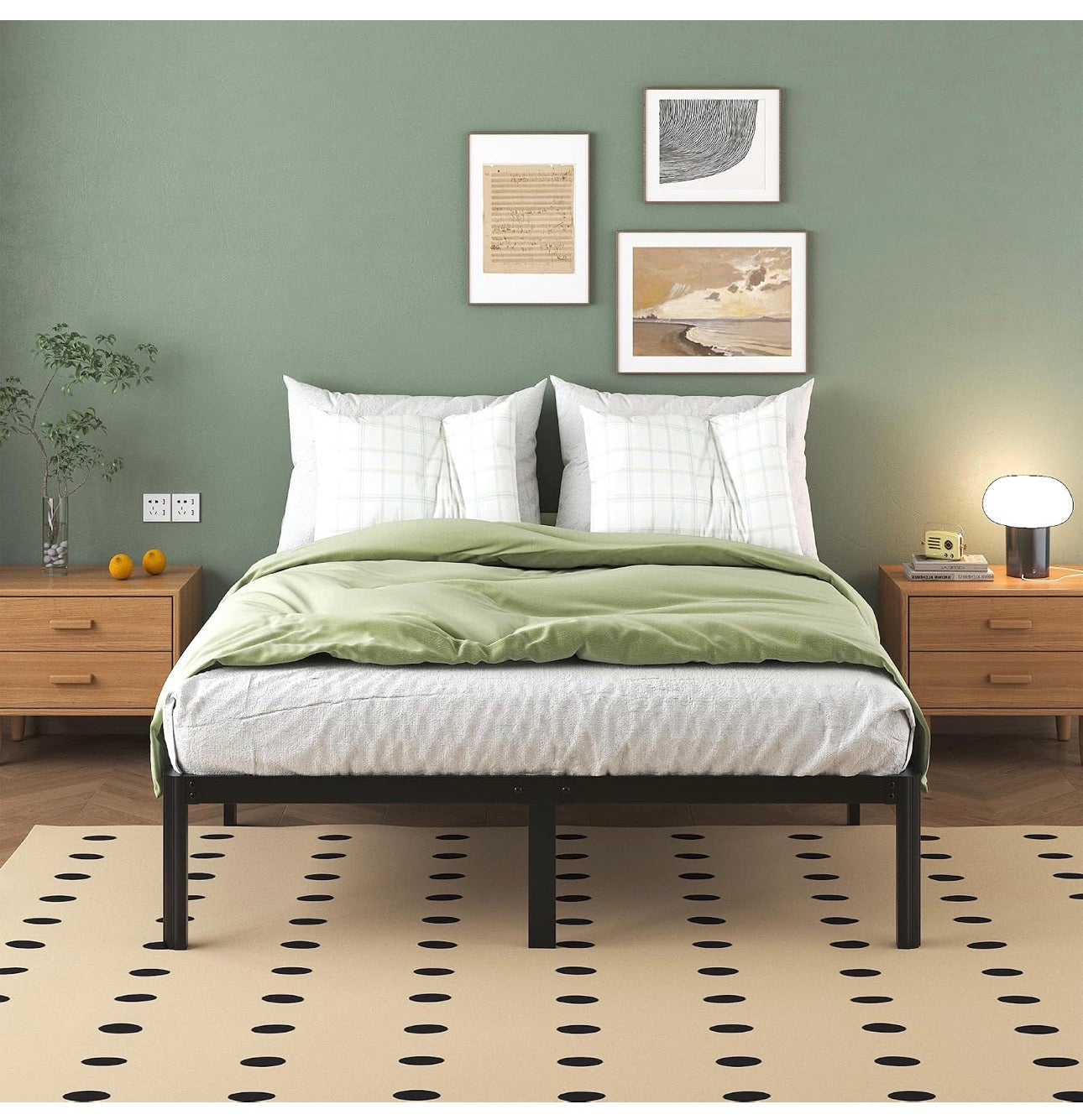 Small Double Bed Frame 30.5 cm High with Rounded Corner Legs, Heavy Duty Metal Bed Frame 4ft with Steel Slats Support, Storage Space Underneath, Noise Free, Easy Assembly, Black