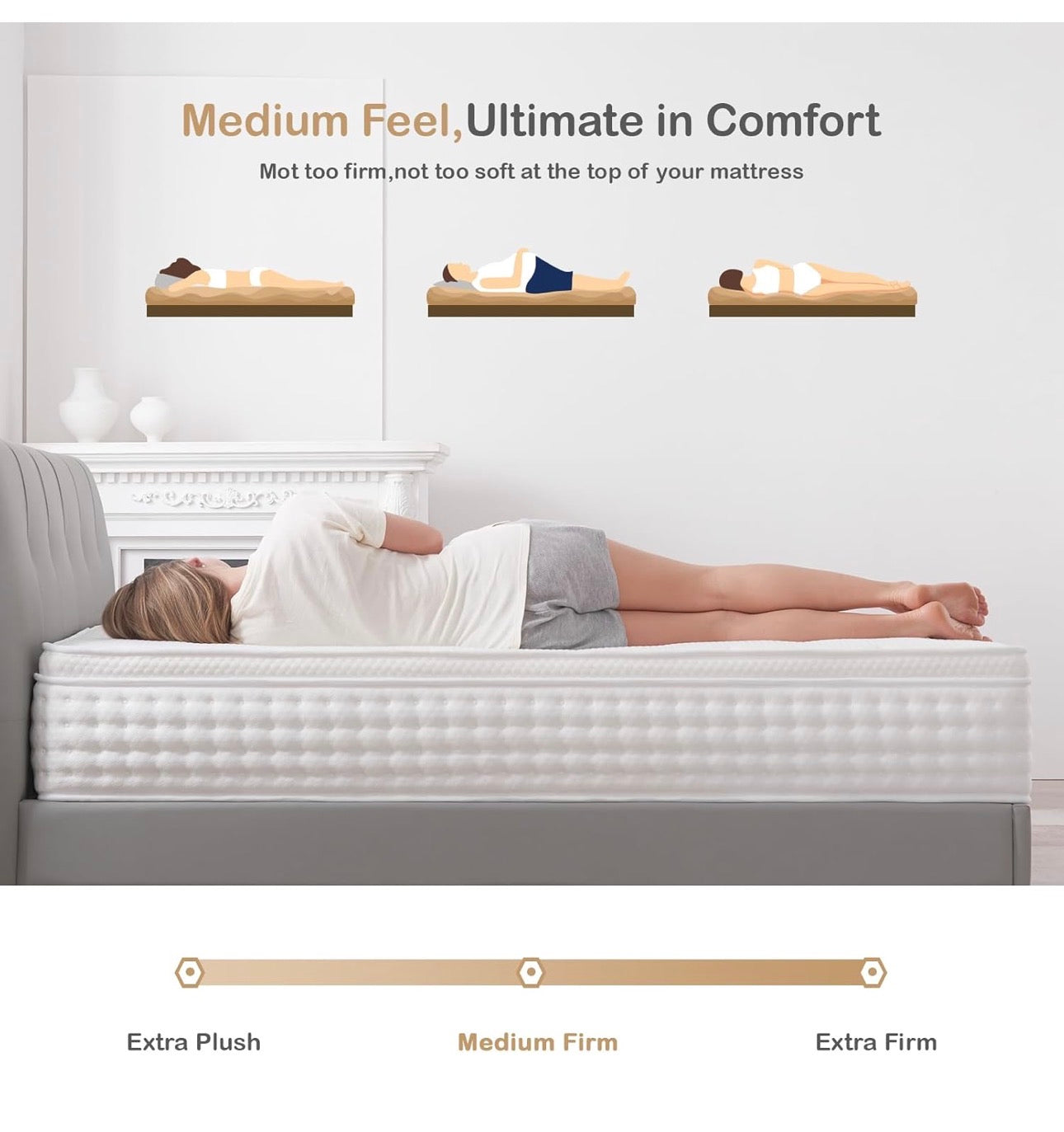 Double Mattress,10.2 INCH Hybrid Memory Foam and Individually Pocket Spring,4FT6 Double Bed Mattress Medium Firm,Ergonomic Pressure Reducing,Improve Sleeping(135x190x26cm)