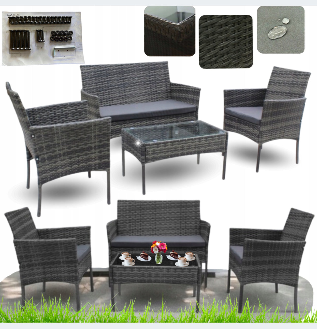 GARDEN FURNITURE SET TECHNO RATTAN GRAY