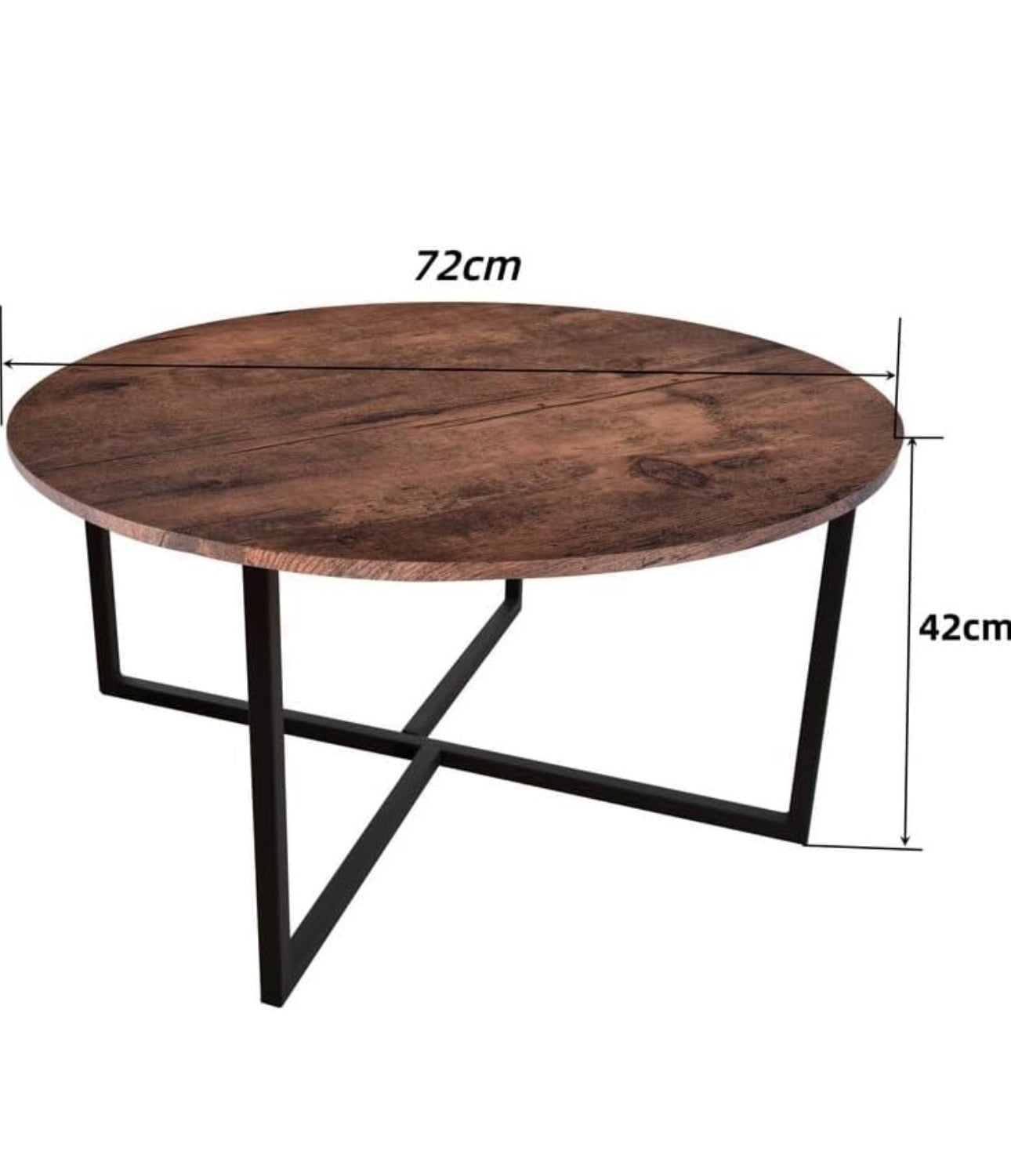 Round Coffee Table Tea Table End Table Sofa Table for Living Room with Metal Legs, Black+Brown oak