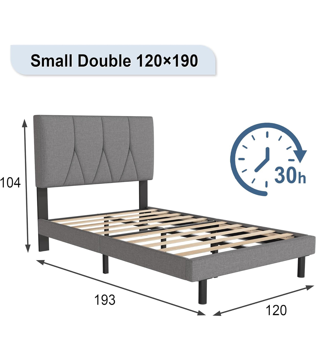 Small Double Bed Frame, Light Grey