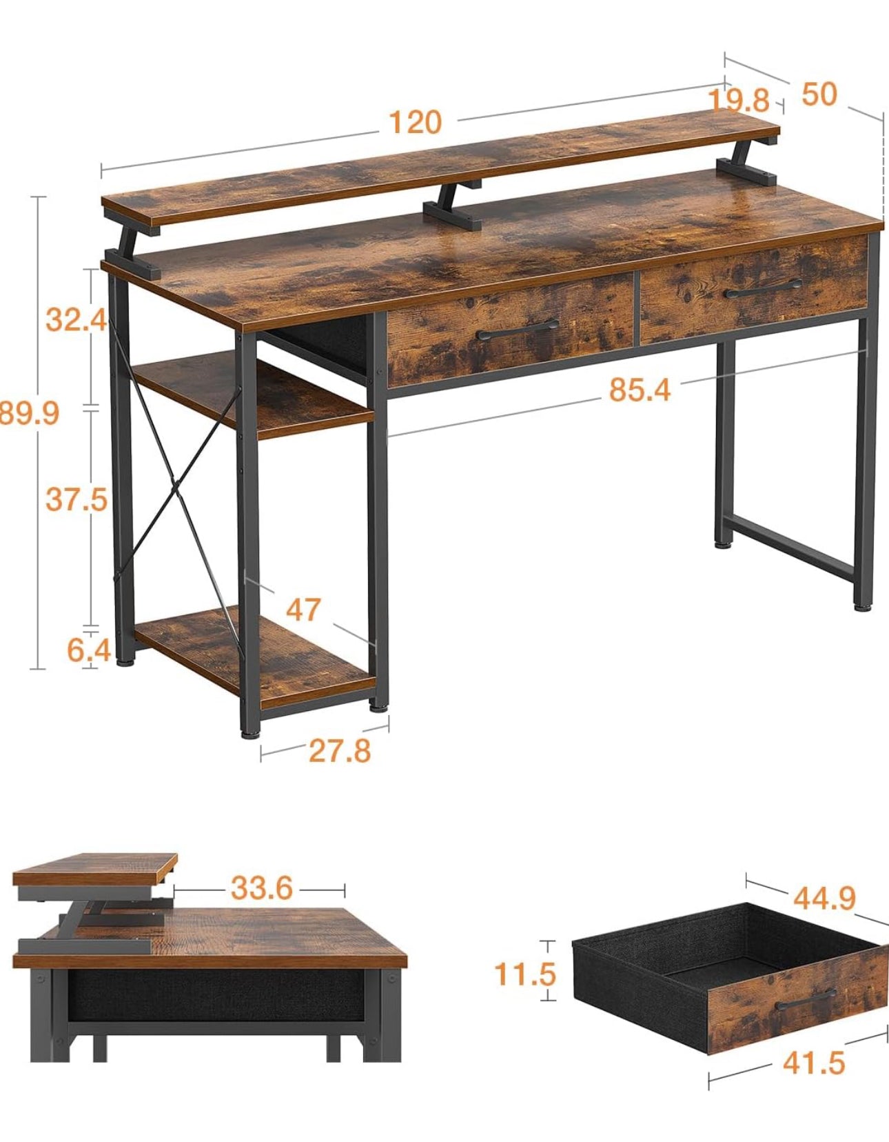 Desk with Drawers 120 x 50 cm