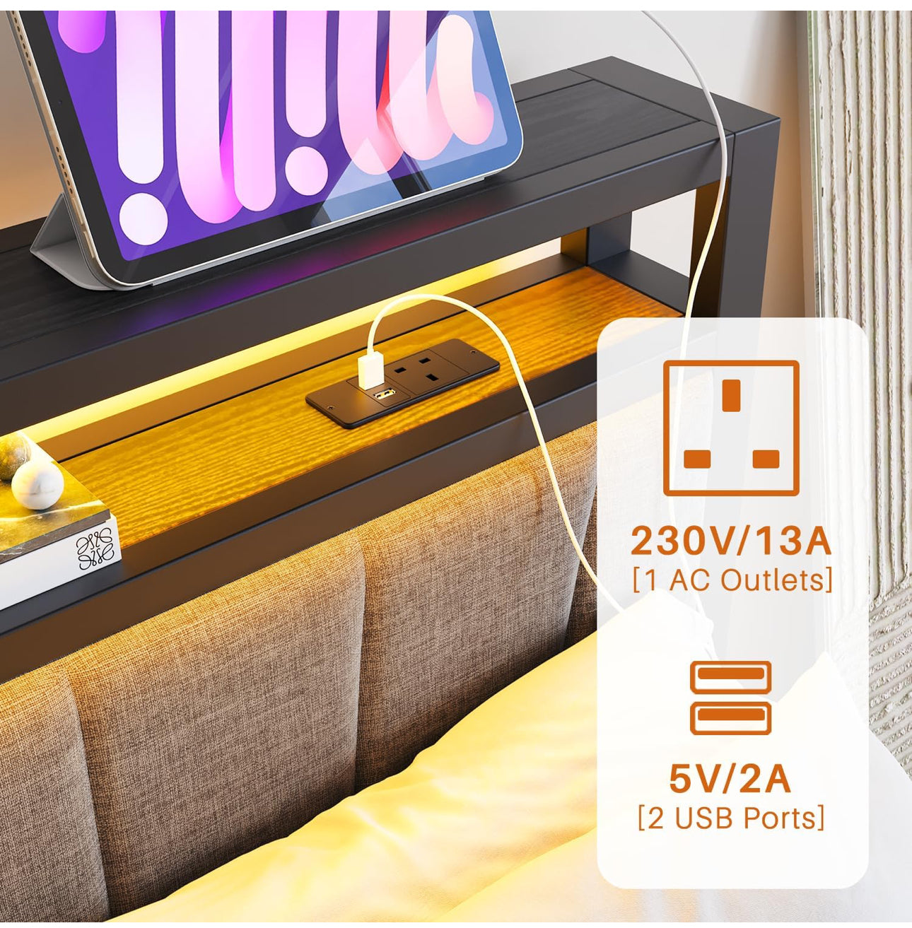 Double Bed Frame with Storage and LED Lights
