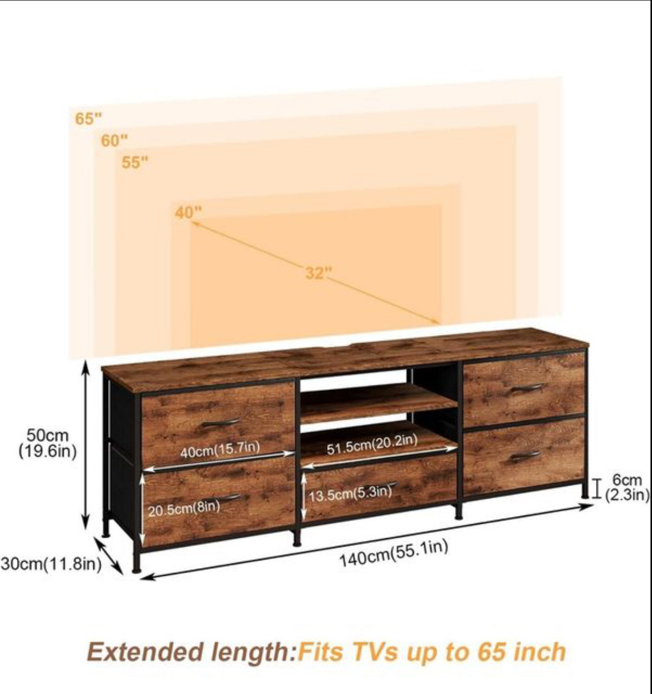 TV Stand Cabinet, TV Unit TV Console Table with 5 Drawers Storage Organizers