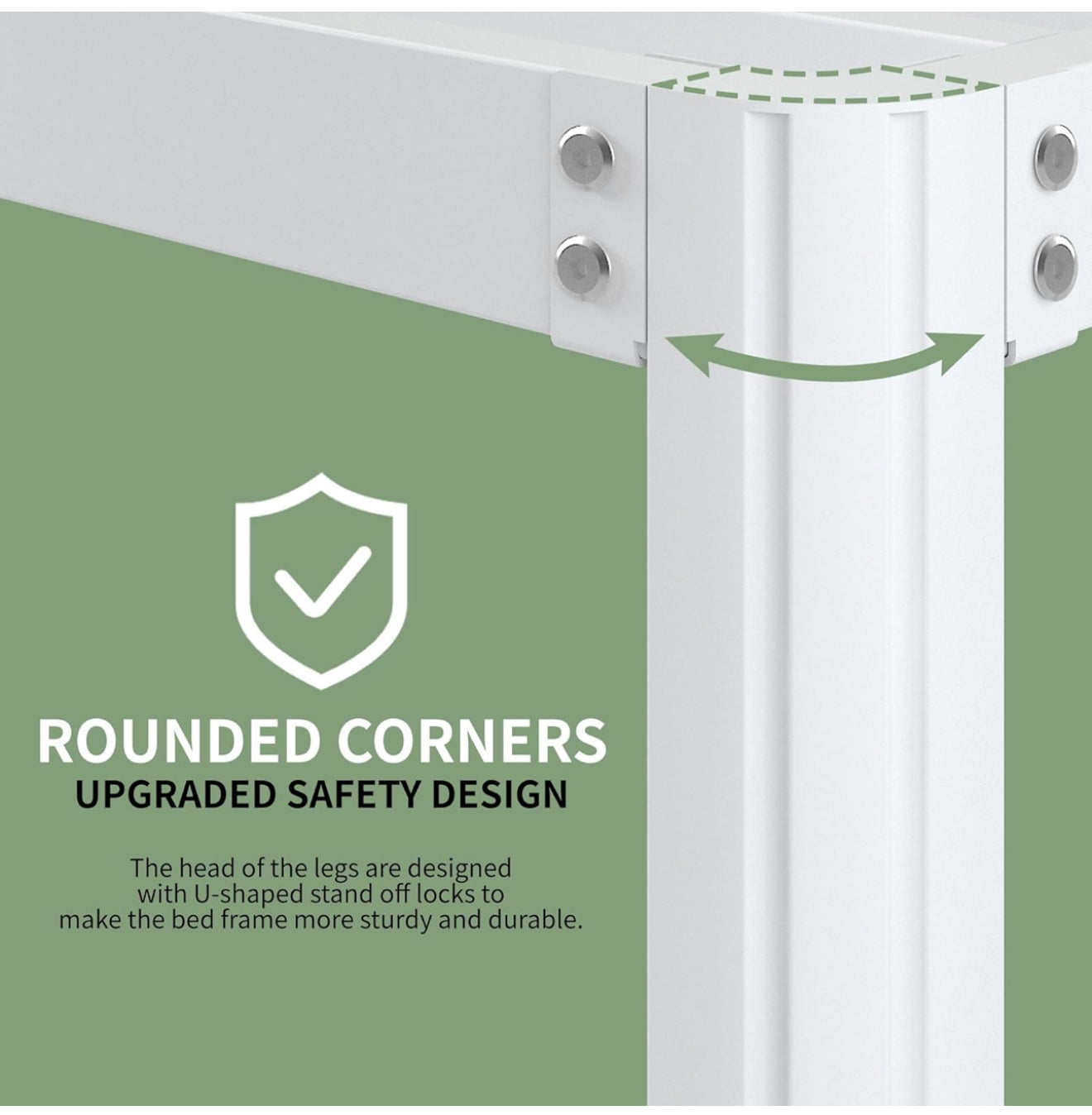 White Double Bed Frame 30.5 cm High with Rounded Corner Legs, 4ft 6 Heavy Duty Metal Bed Frame