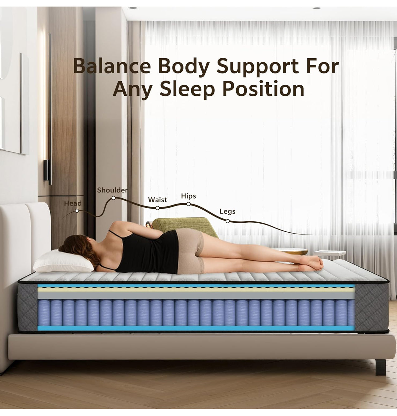 25CM Double Mattresses with Innerspring Hybrid Memory Foam, Double Size Mattress for Ultimate Support & Pressure Relief,