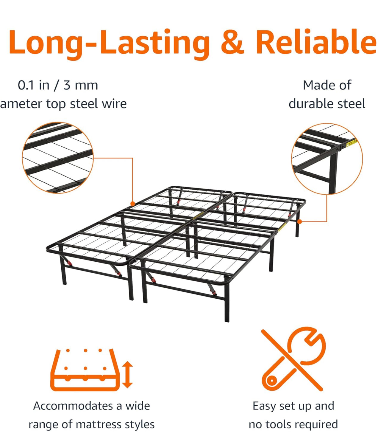 Foldable Platform Double Bed Frame