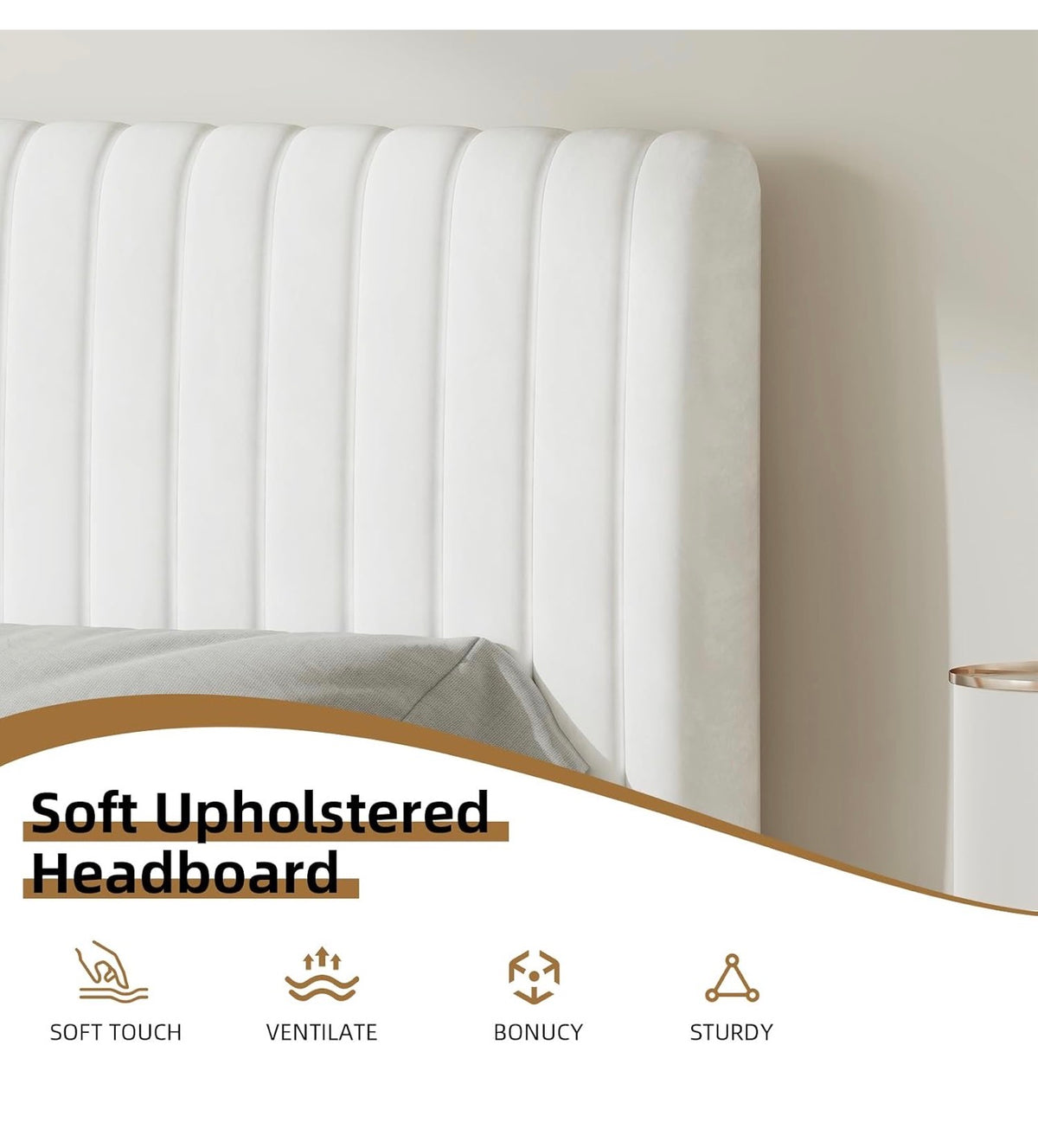 Double Bed Frame with Headboard, 135 X 190, White
Upholstered Bed, Velvet Headboard, Adjustable Height, Wooden Slat Support, No Box Spring Needed