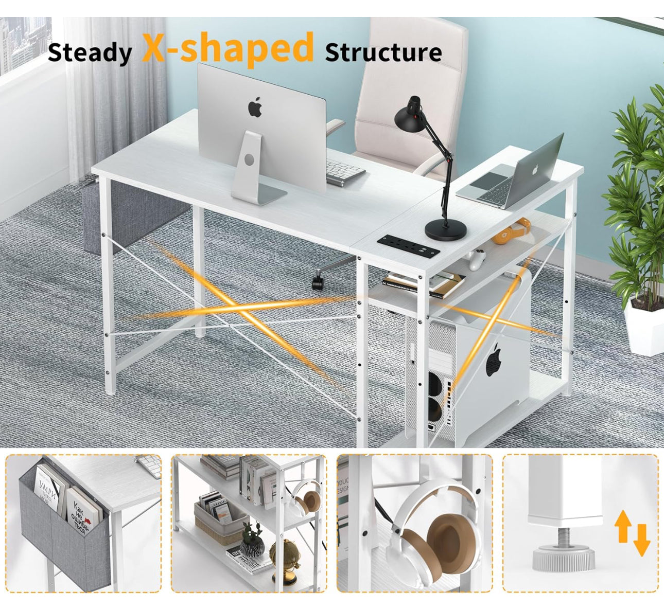 L Shaped Computer Desk with Power Outlet