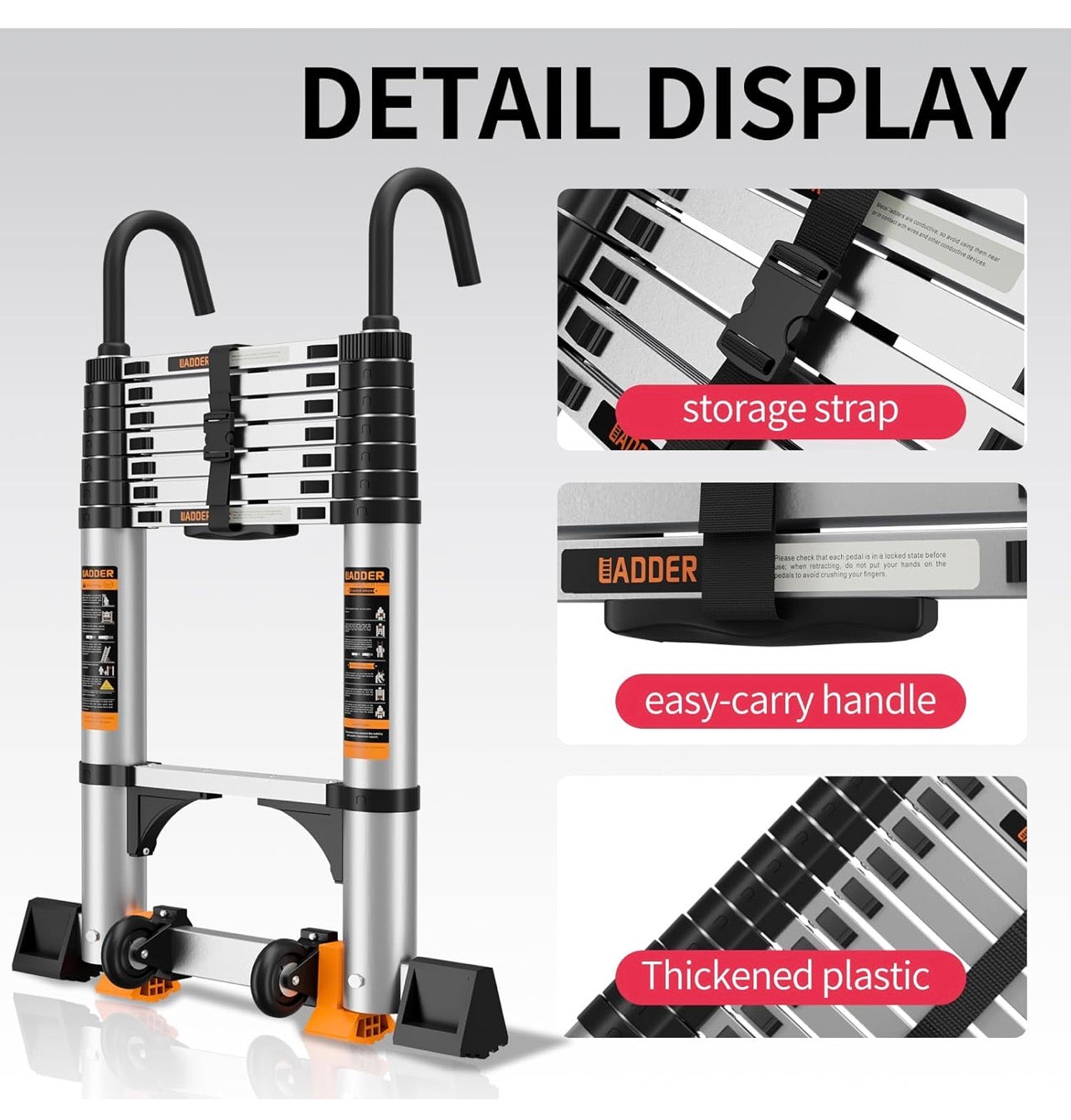 Ladder with Non-Slip Feet,4.1M/13.5FT Aluminium Extension Loft Ladder with Stabilizer Bar