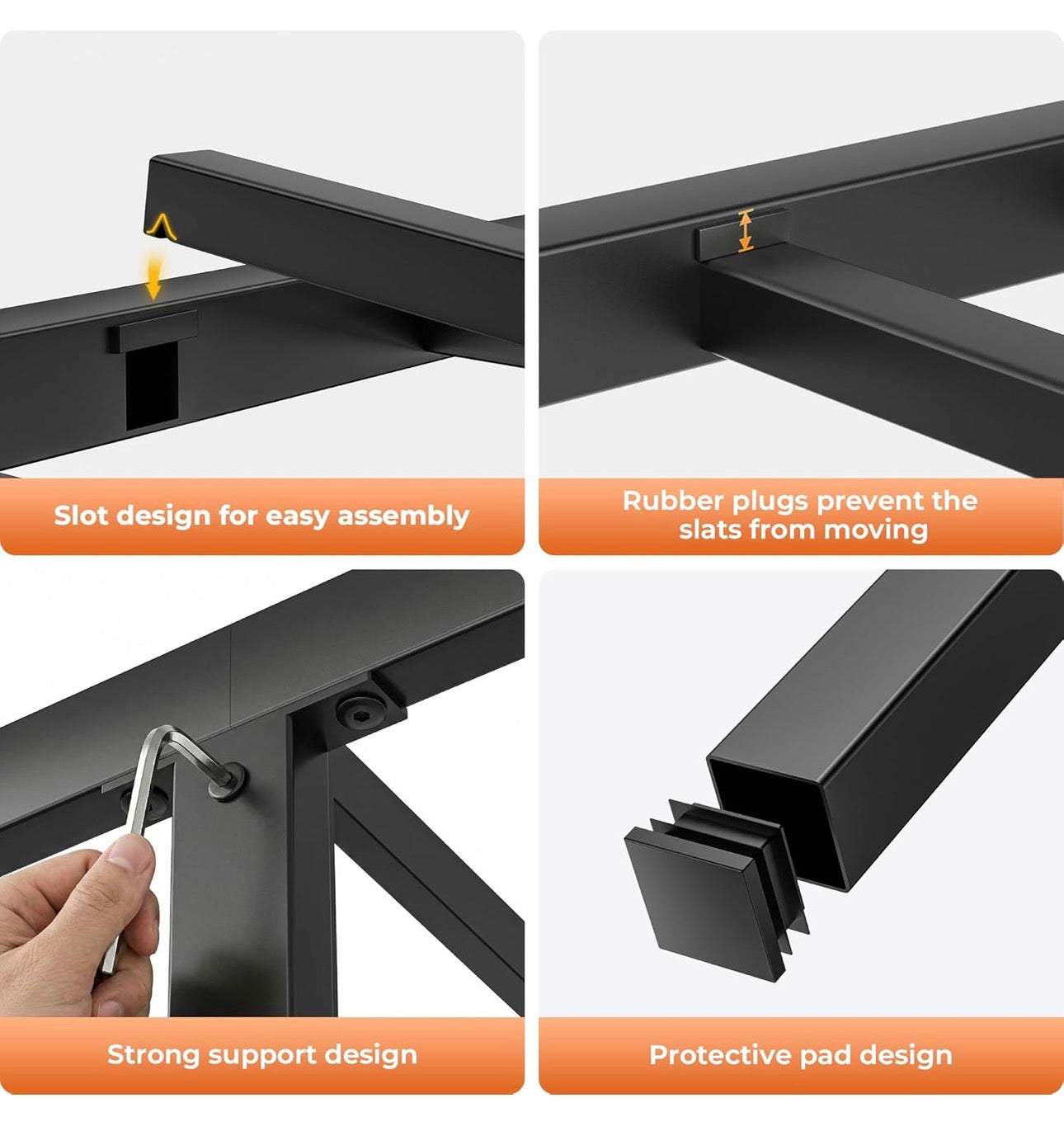 Double Bed Frame, 4ft6 All Metal Slats Support Platform Bed Frame with Under-Bed Storage Space, Easy Assembly, Noise Free, No Box Spring Needed, Black