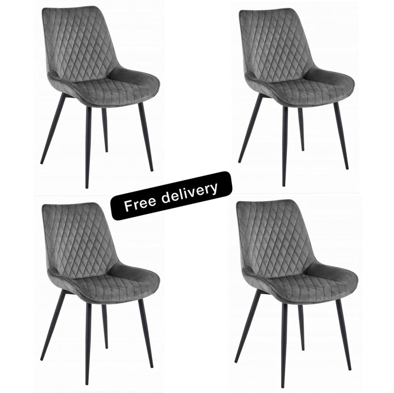4 x chair dark grey velvet  legs black Vero A