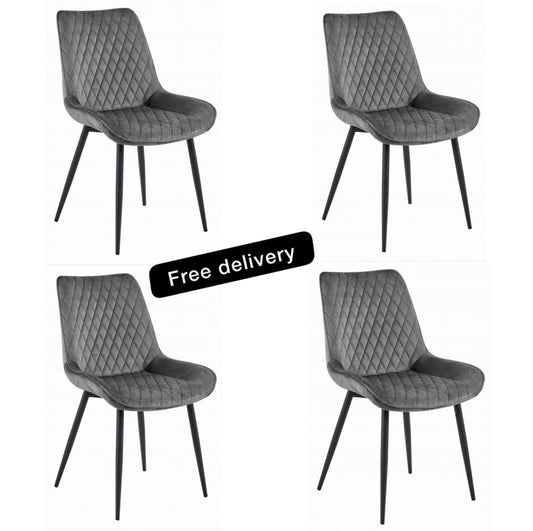 4 x chair dark grey velvet  legs black Vero A