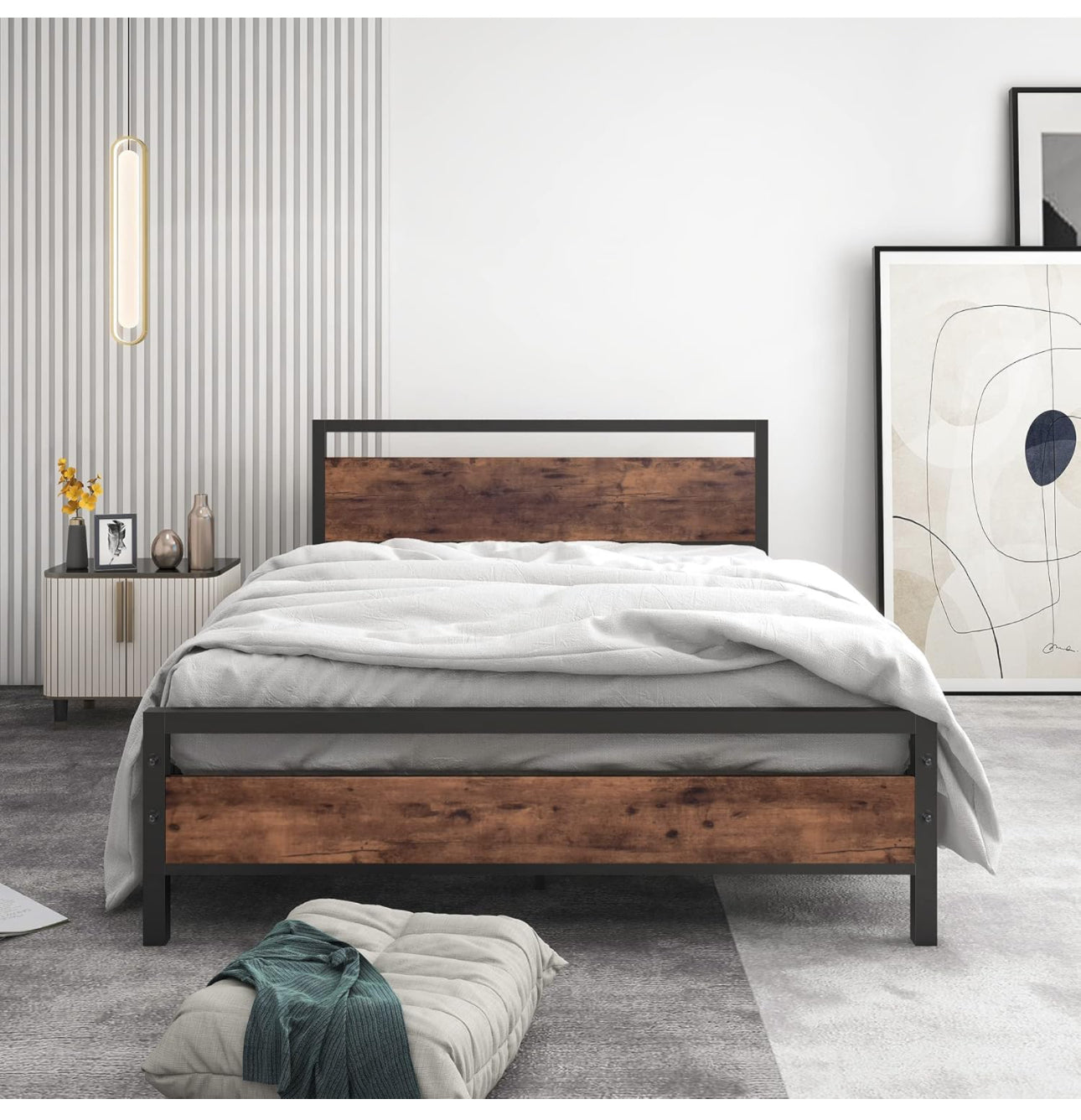 4ft6 Double Bed Frames with Wood Headboard