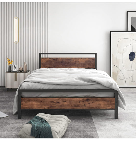 4ft6 Double Bed Frames with Wood Headboard