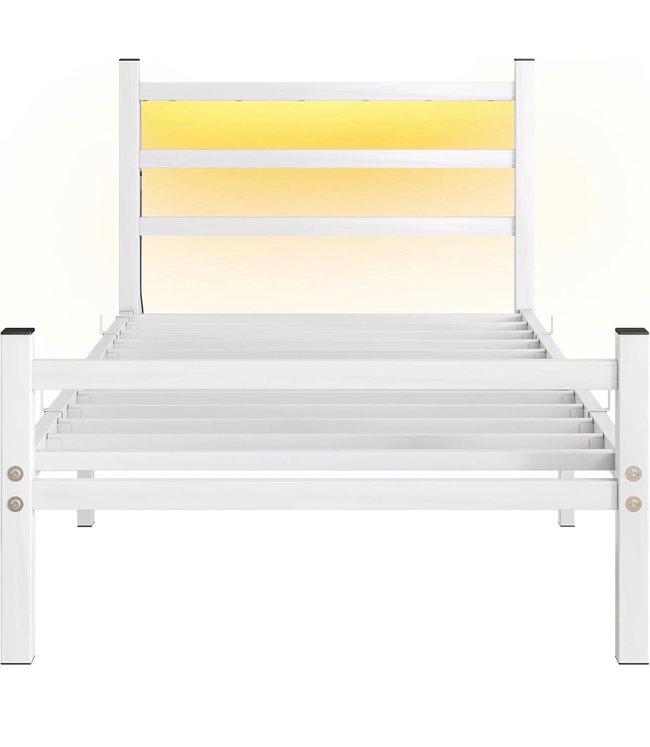 Single Bed Frame with Headboard&LED Lights,Heavy Duty Metal Platform Bed Frame Single with Charging Station,3ft Bed Base with Strong Slats Support,UnderBed Storage,Easy Assembly,White