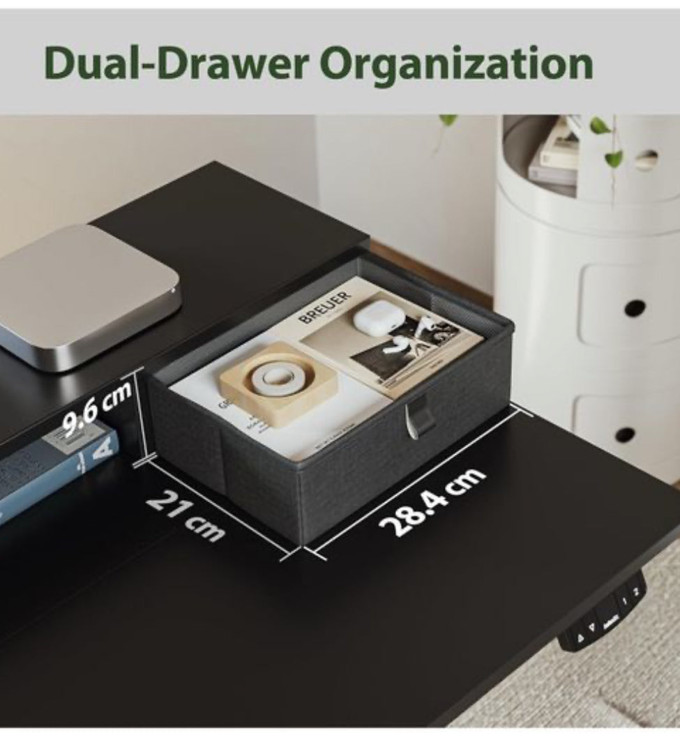 Height Adjustable Desk with Two Drawers, 120 x 60 cm Electric Computer Desks with Memory Function
