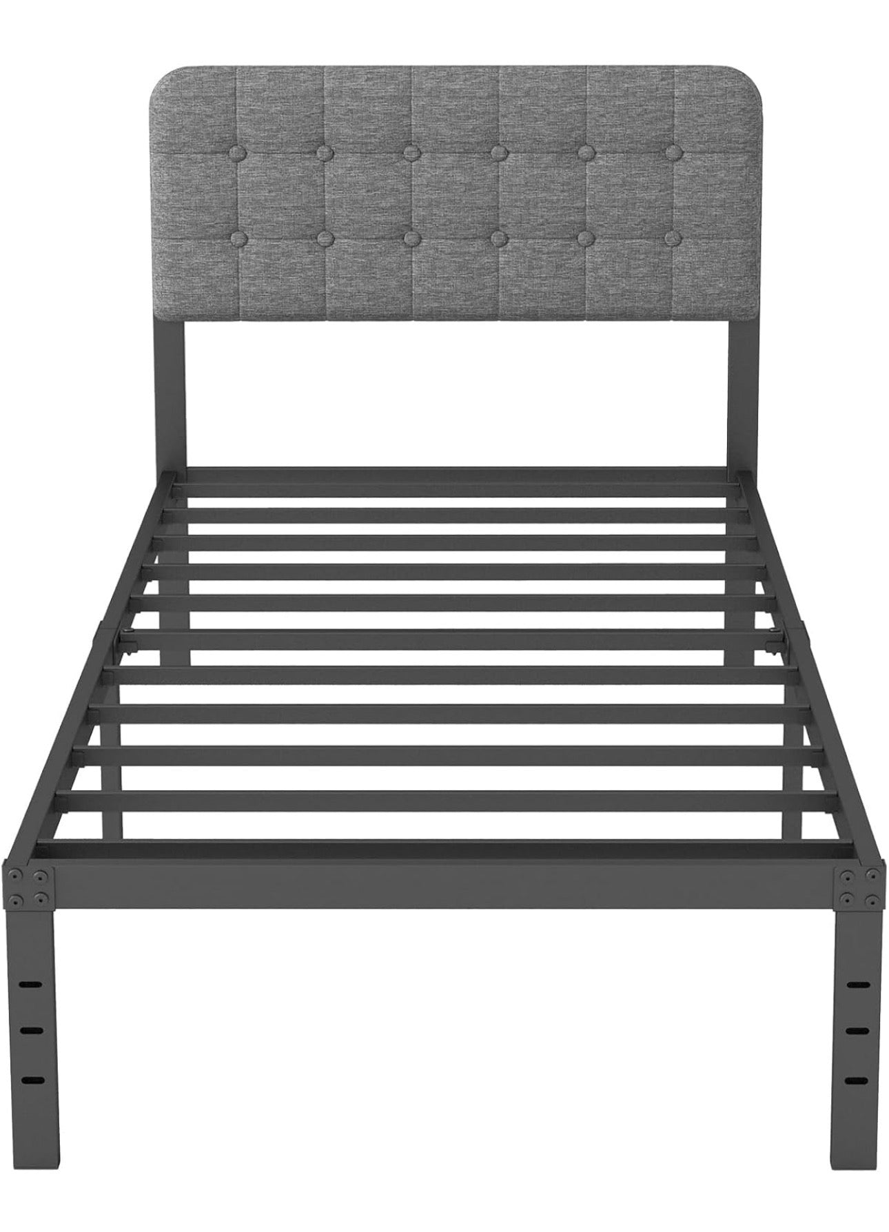 3ft Single Bed Frame with Upholstered Headboard and Footboard, 36cm High Metal Bed Frame Single 90x 190cm