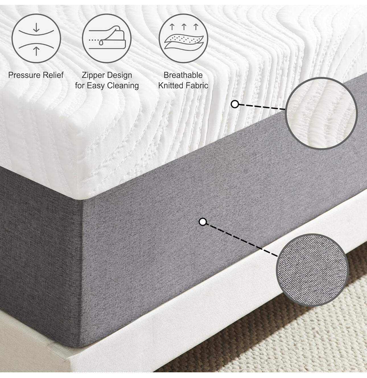Mattresses, 25cm Super King Mattresses with Memory Foam and Anti-mite, Breathable, Removable Carved Cover