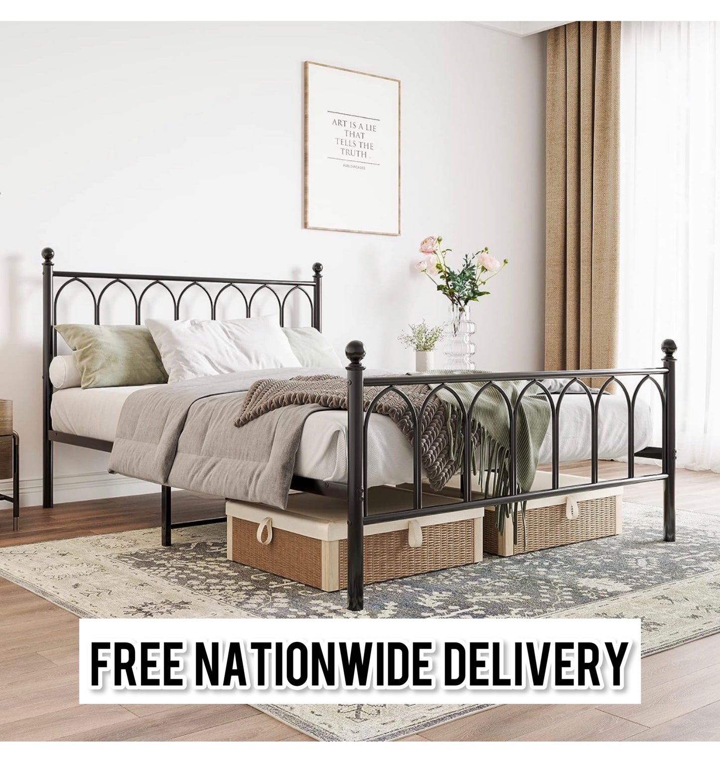 Double Metal Bed Frame Modern Style with Headboard