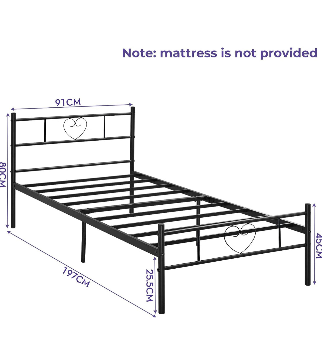 Single Bed Frame Solid 3ft Metal