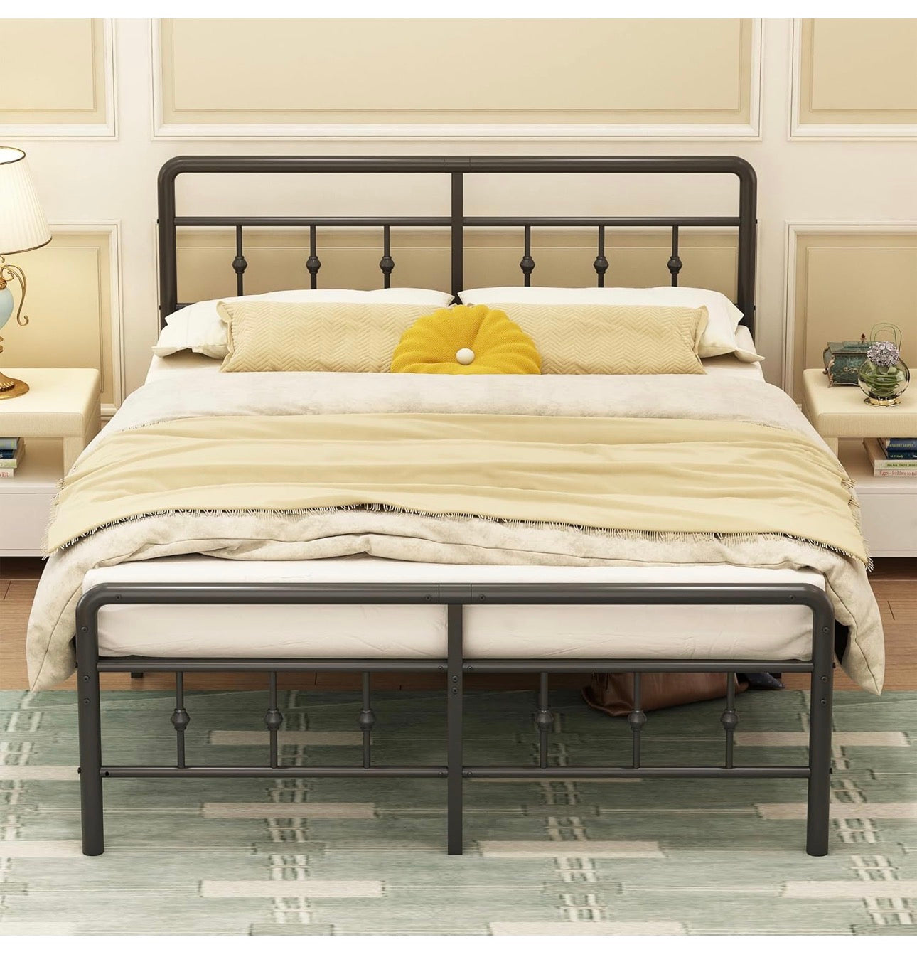 Small Double Bed Frame with Victorian Headboard, 120 x 190 cm, Black
Metal Slat Support, Vintage Style, Matching Footboard, 40cm Underbed Clearance, Easy Assembly, Noise Free